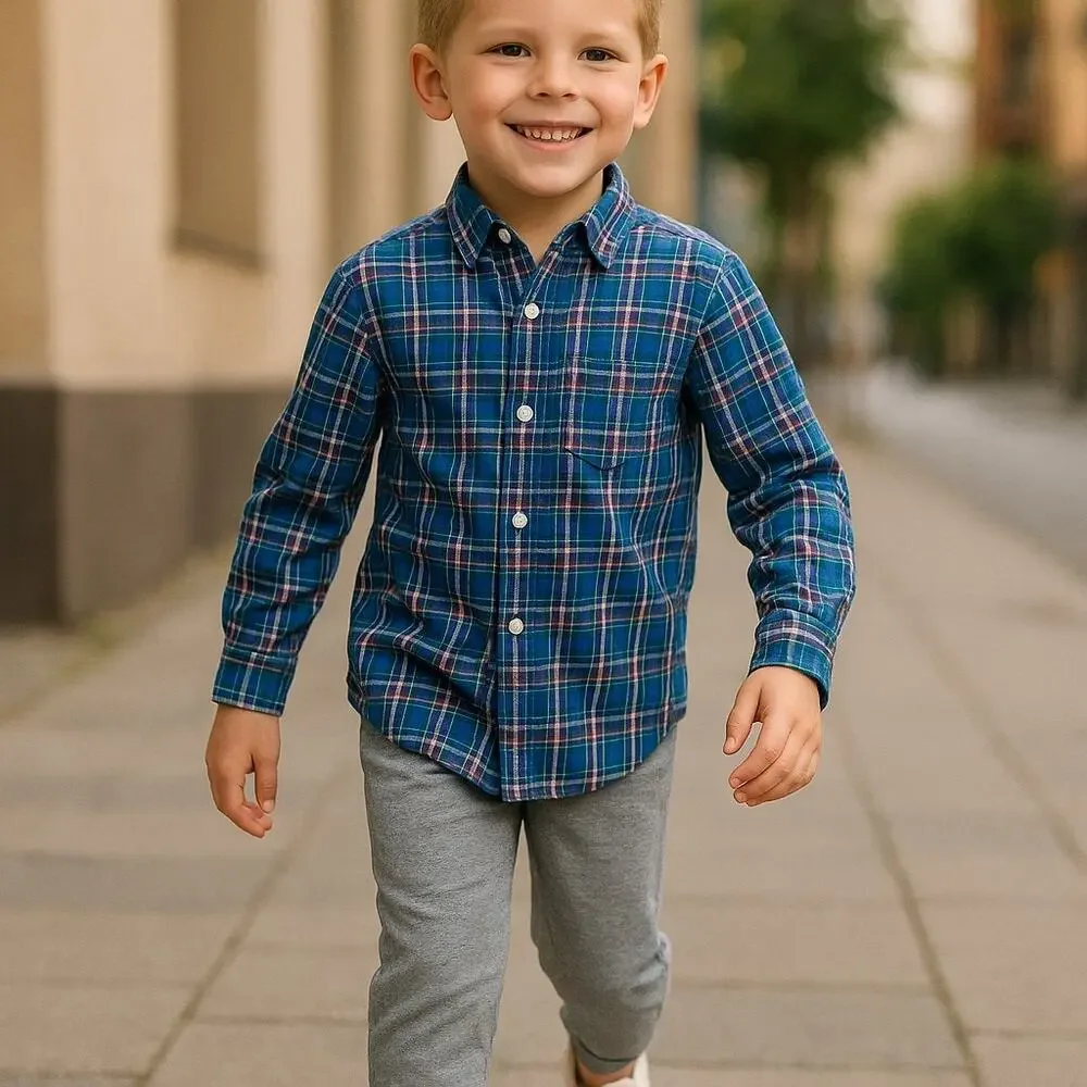 Ralph Lauren Boys Shirt Sz 3 3T Blue‎ Red Green Yellow White Plaid Long Sleeve